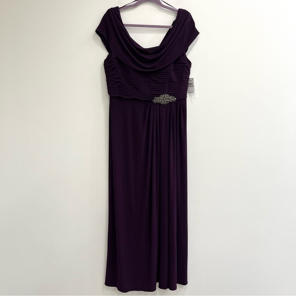 Alex Evenings Cowl Neck Matte Jersey Dress Pleated Bodice Embellishment Detail - Picture 2 of 11